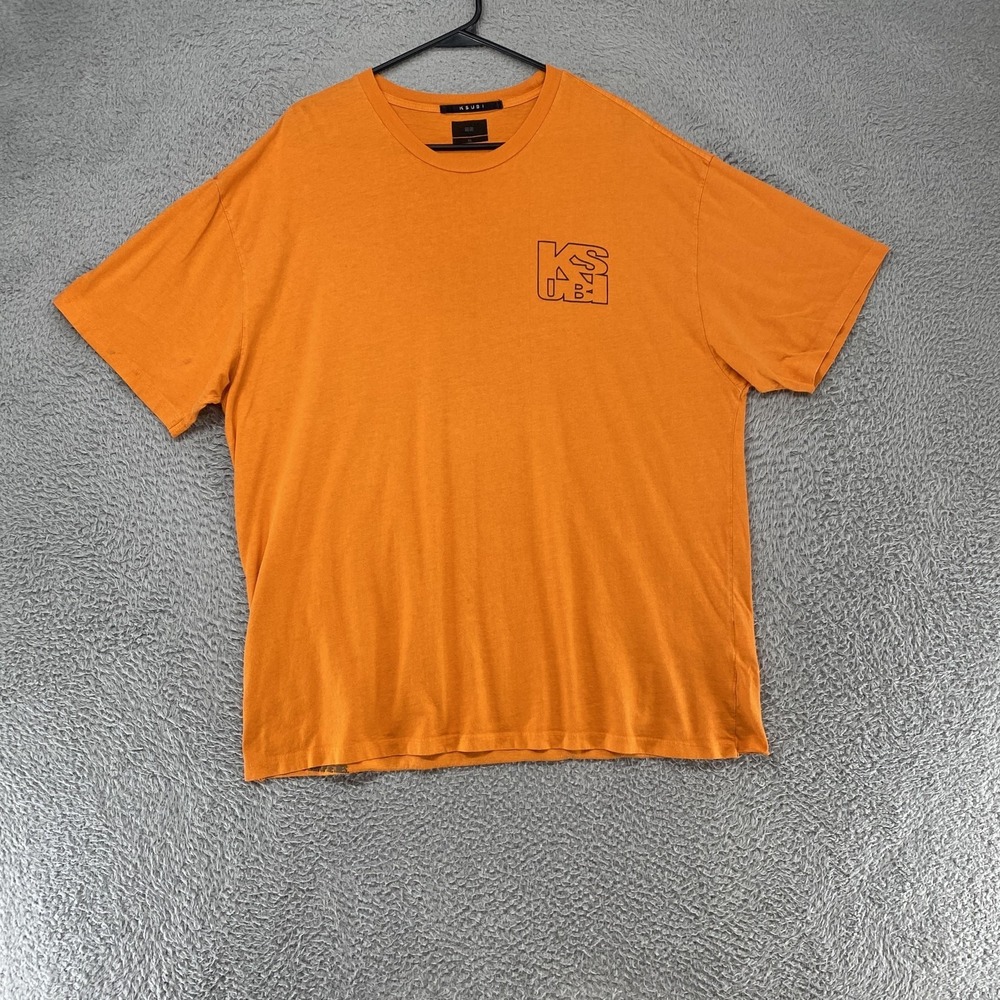 Ksubi T-Shirt Mens XL Orange Relaxed Fit Logo Graphic Cotton Tee Streetwear